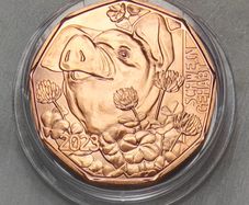 Austria 5 Euro Copper Uncirculated Coin 2023 - The Popular Pig - New Year Coin