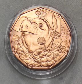 Austria 5 Euro Copper Uncirculated Coin 2023 - The Popular Pig - New Year Coin