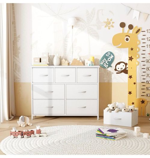 Chest of Drawers for Bedroom with 7 Drawers, Fabric Storage Drawer, Tall White Hallway Storage Unit