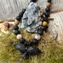 Raven Crow Lava Agate Beaded Necklace Brutalist Crust Punk Pagan Pendant Necklace Talisman Wasteland Dystopian Gothic Image 3