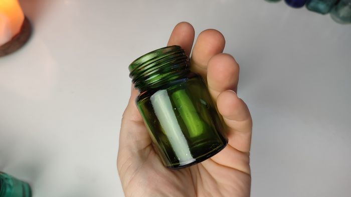 233 - Set of 3 1950s Vintage Green Glass Bottom Embossed Letters Science Medicine Pills Chemicals Collectible Decorative Jars