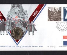 1995 Great Britain 50th Anniversary of End of the Second World War Philatelic Numismatic Cover (PNC) Cover including GB2 Coin & Commemorative Stamps