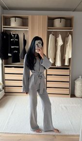 H&M viral grey knit trousers and belted cardigan set. Size S, New with tags