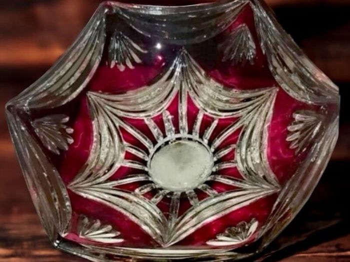 Beautiful large Ruby coloured cut lead crystal bowl