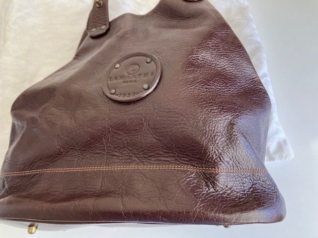 Vintage French Large Dark Brown Leather Bucket Bag