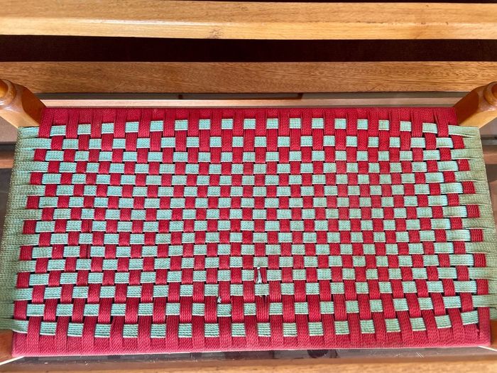 Rare Vintage Long Sugan Style Ottoman Stool Bench Woven with Red Green Cotton Rope