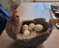 Handmade Straw Hen and Eggs Ornament.