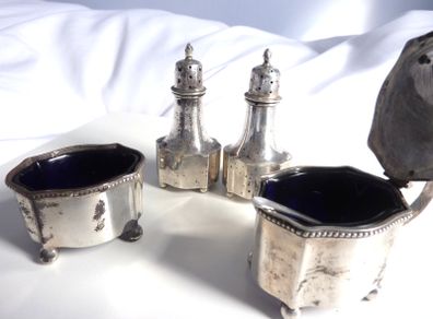 Art Deco sterling silver 154g cruet salt pepper set 1911 1914