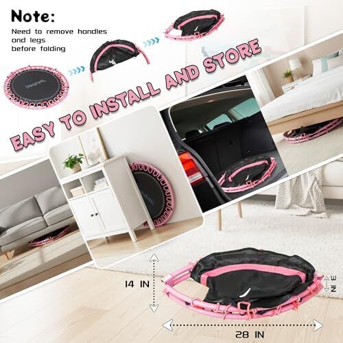 450 LBS Foldable Mini Trampoline for Adults, 40 inch Indoor Fitness Rebounder with U-Shape Adjustable Foam Handle, Quiet Bungee Jump System & Cordless Jump Ropes