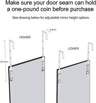 NEW SALE | Over Door Mirror Full Length, 110 x 33cm Wall Mounted Mirror Door Hung Mirror for Bathroom/Bedroom/Wardrobe - Toughened Glass