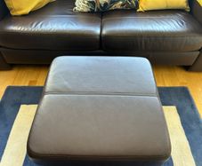 Brown leather settee  & foot rest