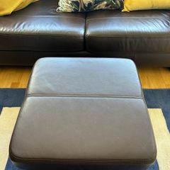 Brown leather settee  & foot rest