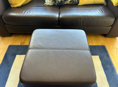 Brown leather settee  & foot rest