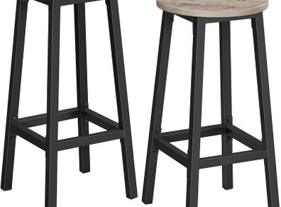 High Stools, Set of 2, Bar Chairs, Kitchen Seat, Steel Frame, Height 65 cm, Easy Assembly, Industrial Style