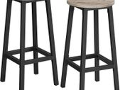 High Stools, Set of 2, Bar Chairs, Kitchen Seat, Steel Frame, Height 65 cm, Easy Assembly, Industrial Style, Taupe and Black