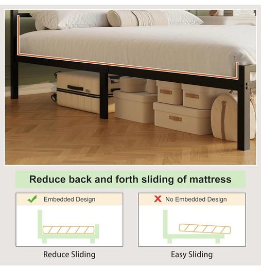 Metal Double Bed Frame with Headboard and Footboard | Fits 135 x 190 cm Mattress, Steel Slats Support, 30 cm Storage Space Underbed, Noise Free, Easy Assembly, Black