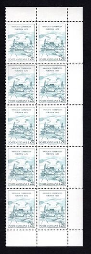 1973 Vatican City The 500th Anniversary of the Birth of Nicolaus Copernicus Commemorative Stamps Block of 10 Mint Never Hinged (MNH)