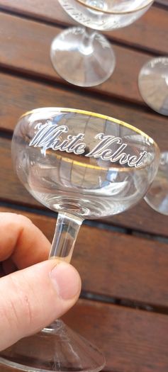 5 x 50s,60s white velvet glasses,vintage collectors item,,sold as seen .hard to come by.