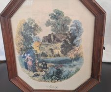 Vintage Wooden Picture Frame Key Cabinet Cottage Scene Wall Key Holder