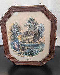Vintage Wooden Picture Frame Key Cabinet Cottage Scene Wall Key Holder