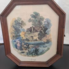 Vintage Wooden Picture Frame Key Cabinet Cottage Scene Wall Key Holder