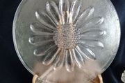 1970s Glass serving plate, Daisy, glass platter, Frank Thower