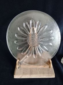 1970s Glass serving plate, Daisy, glass platter, Frank Thower