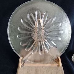 1970s Glass serving plate, Daisy, glass platter, Frank Thower