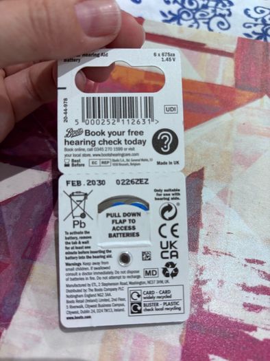 6 x 675za Hearing Aid Batteries, New, Opened Pack