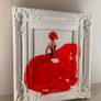 Neon Pink Dress Framed Painting, White Ornate Frame Image 2