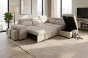 Beige Corner Sofa Bed + Storage + Footstool