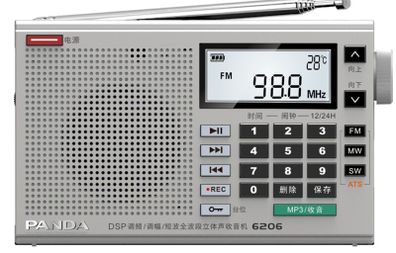 Panda 6206 Aluminium front FM MW SW Full Band Radio DSP Digital Tuning Portable Speaker MP3 Music Player, Record button
