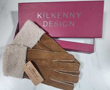 Real Sheepskin Gloves Ladies Woman Girls Kilkenny Design Ashwood New Size S/M Brown