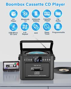 Cd cassette player boombox with 5000mah rechargeable