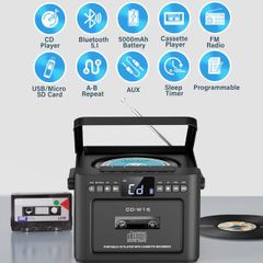 Cd cassette player boombox with 5000mah rechargeable