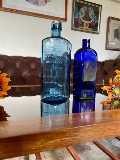 Antique Cobalt & Sky Blue Apothecary Bottles Late 19th Century Victorian