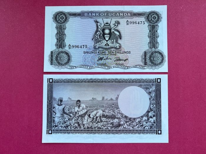 Uganda  10 Shillings  1966. Pick  2a.  ( Uncirculated )