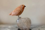 Hand-Carved Gemstone European Robin on Polished Quartz Base