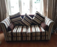 2 x 3 Seater Sofa 6'x3'x3' & Leather Foot Stool 2'x2'x1. 5'