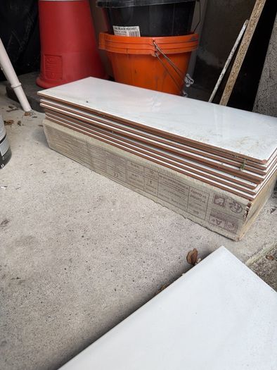 Wall tiles warm white with grey interest 2 .5 metres