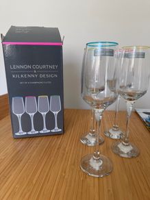 Lennon Courtney x Kilkenny Design Set of 4 Champagne Flutes. New in Box