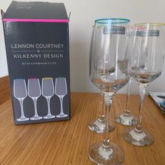 Lennon Courtney x Kilkenny Design Set of 4 Champagne Flutes. New in Box