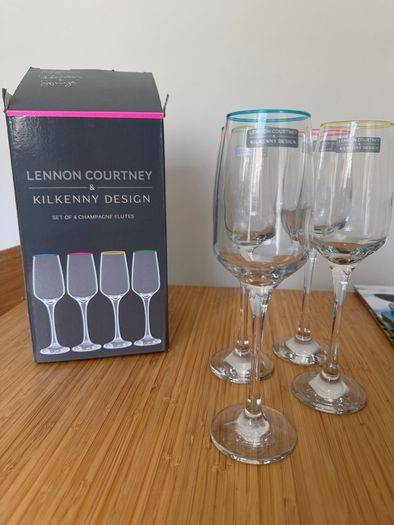 Lennon Courtney x Kilkenny Design Set of 4 Champagne Flutes. New in Box