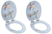 WC Toilet Seats 2 pcs with Soft Close Lids MDF Starfish Design