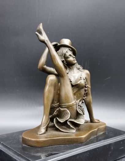 Cabaret Performer - Bronze, Marble, Signed