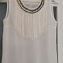 VINCE OTTO white fringed vest with jewelled neckline Sz S/M (Fit 8-10 UK) Image 8