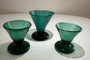 Vintage 1960s Emerald Green Controlled Bubble Glass - Cordial Glasses (Set of 3)