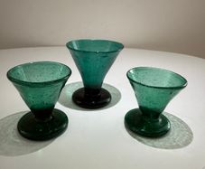 Vintage 1960s Emerald Green Controlled Bubble Glass - Cordial Glasses (Set of 3)