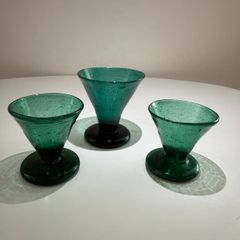Vintage 1960s Emerald Green Controlled Bubble Glass - Cordial Glasses (Set of 3)