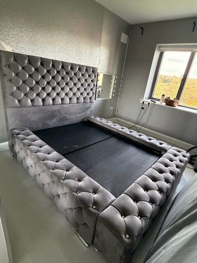 Gorgeous Oversized Grey Chesterfield-style Double Bed Frame For Sale!